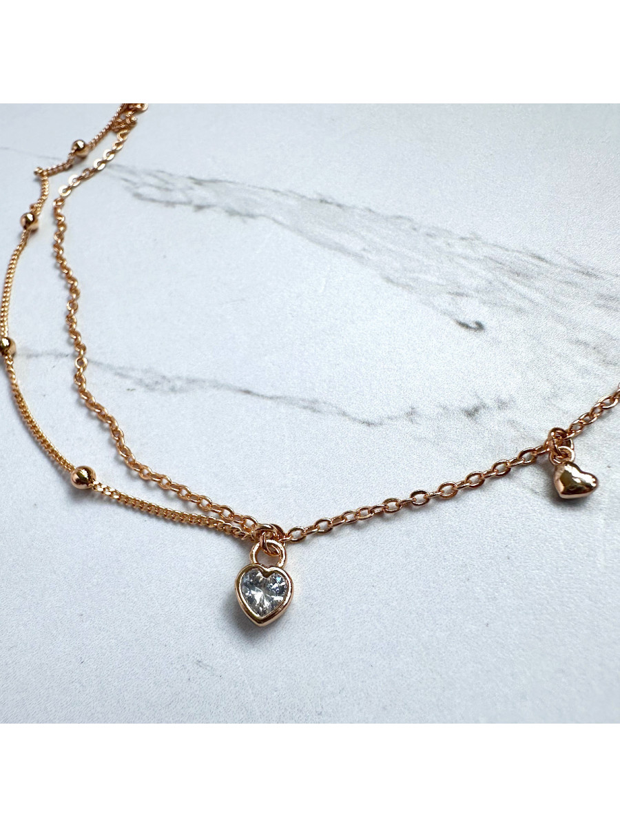 Браслет на ногу с двойной цепочкой и подвесками-сердечками (Xuping Jewelry)
