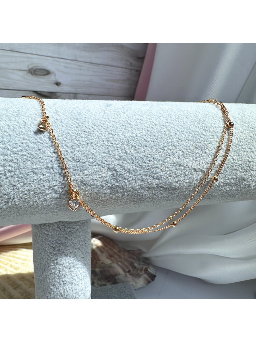 Браслет на ногу с двойной цепочкой и подвесками-сердечками (Xuping Jewelry)