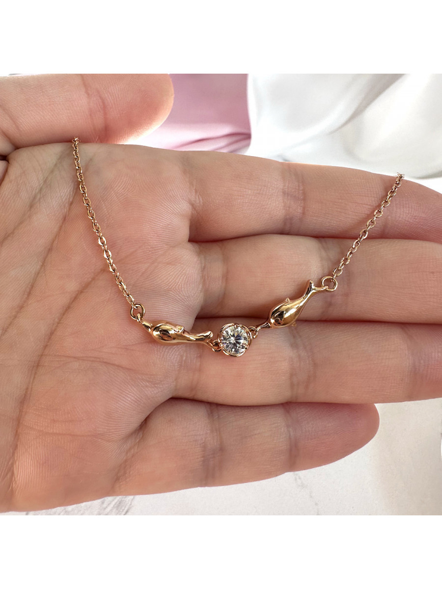 Ножное украшение - браслет с фианитом и дельфинами (Xuping Jewelry)