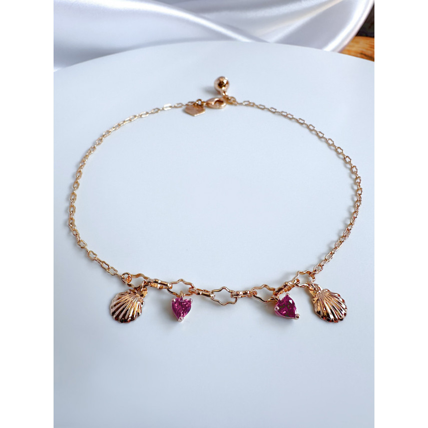 Браслет на ногу с ракушками и сердцами из розовых цирконов, Xuping Jewelry