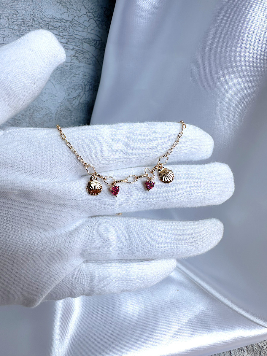 Браслет на ногу с ракушками и сердцами из розовых цирконов, Xuping Jewelry Браслет на ногу с ракушками и сердцами из розовых цирконов, Xuping Jewelry