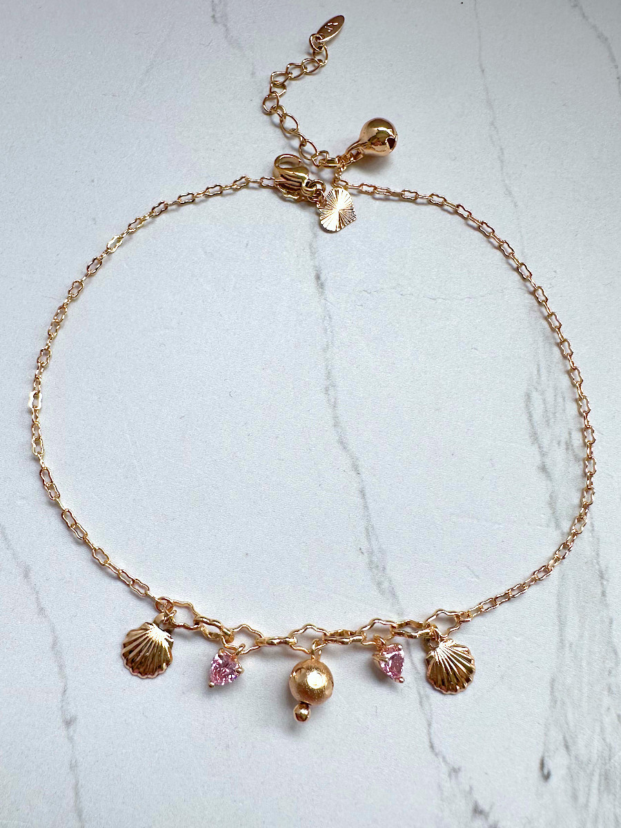 Браслет на ногу с ракушками и сердцами из светло-розовых цирконов, Xuping Jewelry Браслет на ногу с ракушками и сердцами из светло-розовых цирконов, Xuping Jewelry