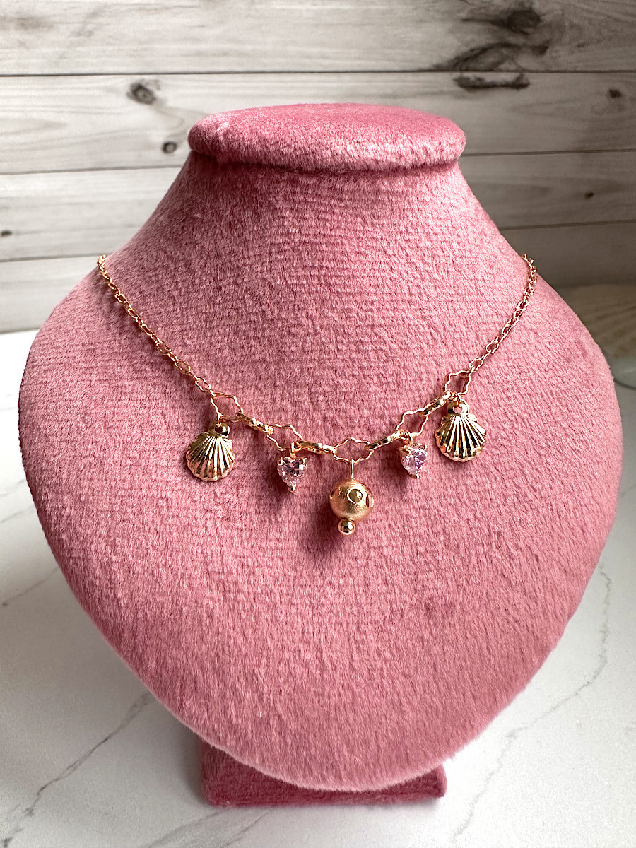 Браслет на ногу с ракушками и сердцами из светло-розовых цирконов, Xuping Jewelry Браслет на ногу с ракушками и сердцами из светло-розовых цирконов, Xuping Jewelry