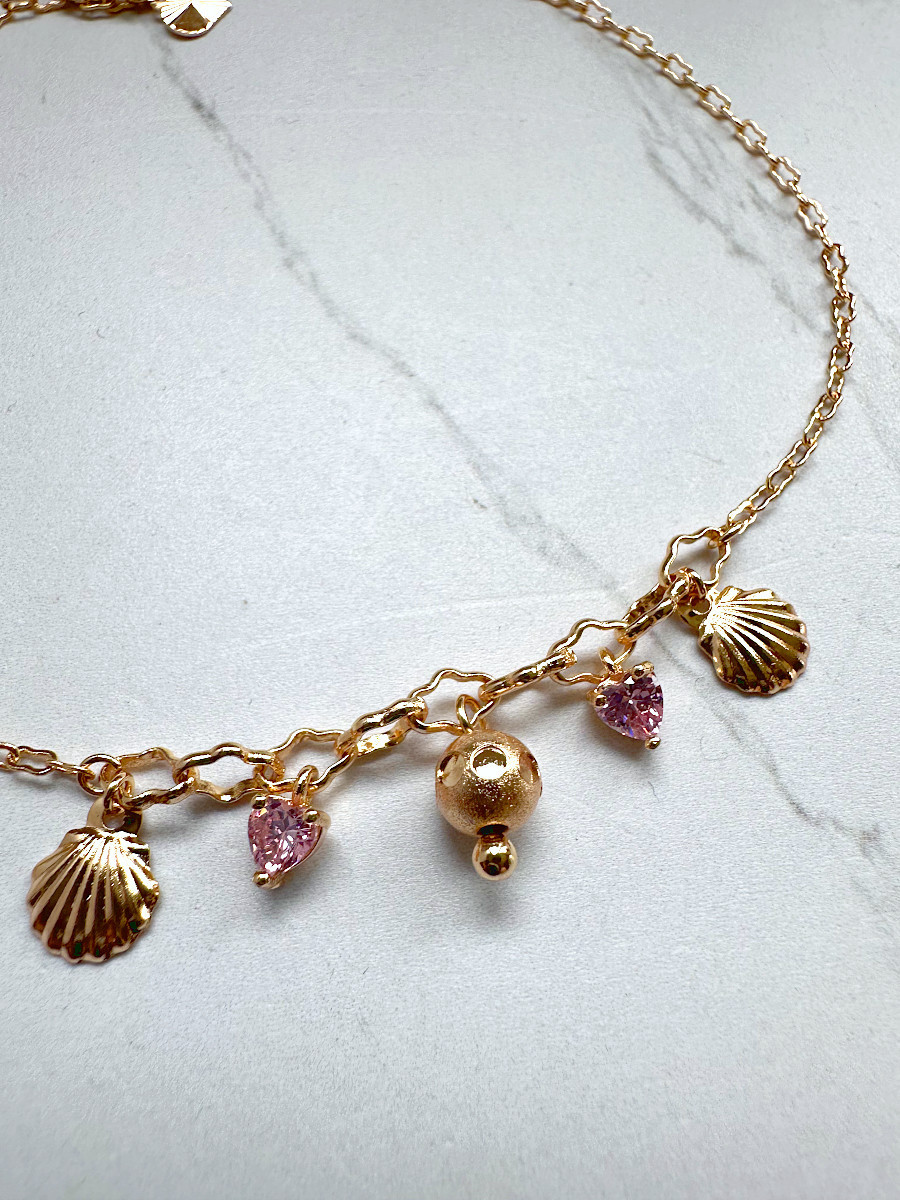 Браслет на ногу с ракушками и сердцами из светло-розовых цирконов, Xuping Jewelry Браслет на ногу с ракушками и сердцами из светло-розовых цирконов, Xuping Jewelry