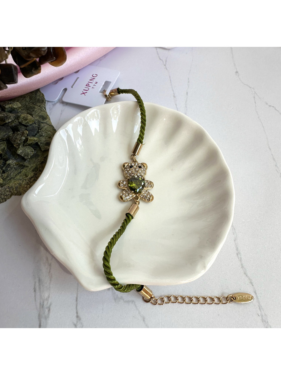 Браслет-нить «Тедди-талисман» с зеленым цирконом-сердцем, Xuping Jewelry Браслет-нить «Тедди-талисман» с зеленым цирконом-сердцем, Xuping Jewelry