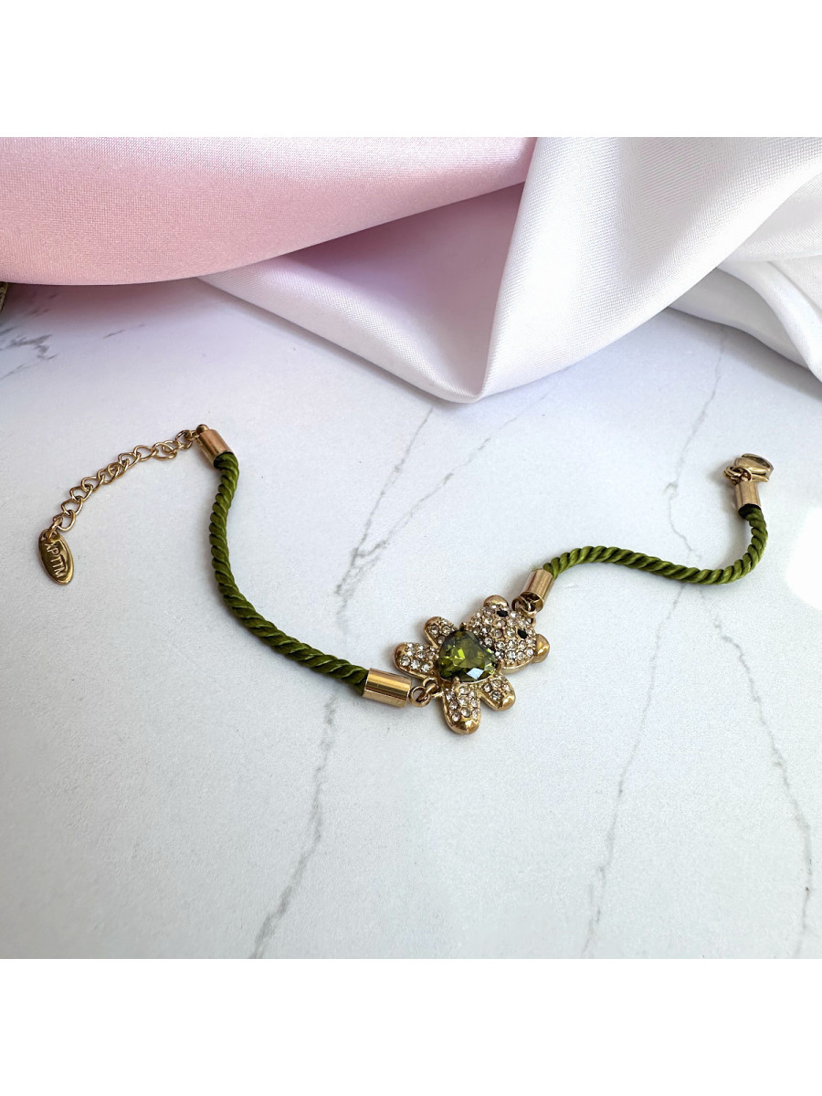 Браслет-нить «Тедди-талисман» с зеленым цирконом-сердцем, Xuping Jewelry Браслет-нить «Тедди-талисман» с зеленым цирконом-сердцем, Xuping Jewelry