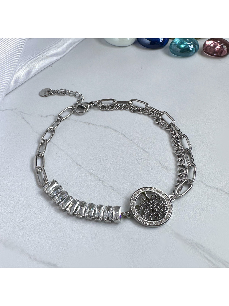 Браслет на руку Xuping Jewelry с Древом жизни, кристаллами и двойной цепочкой