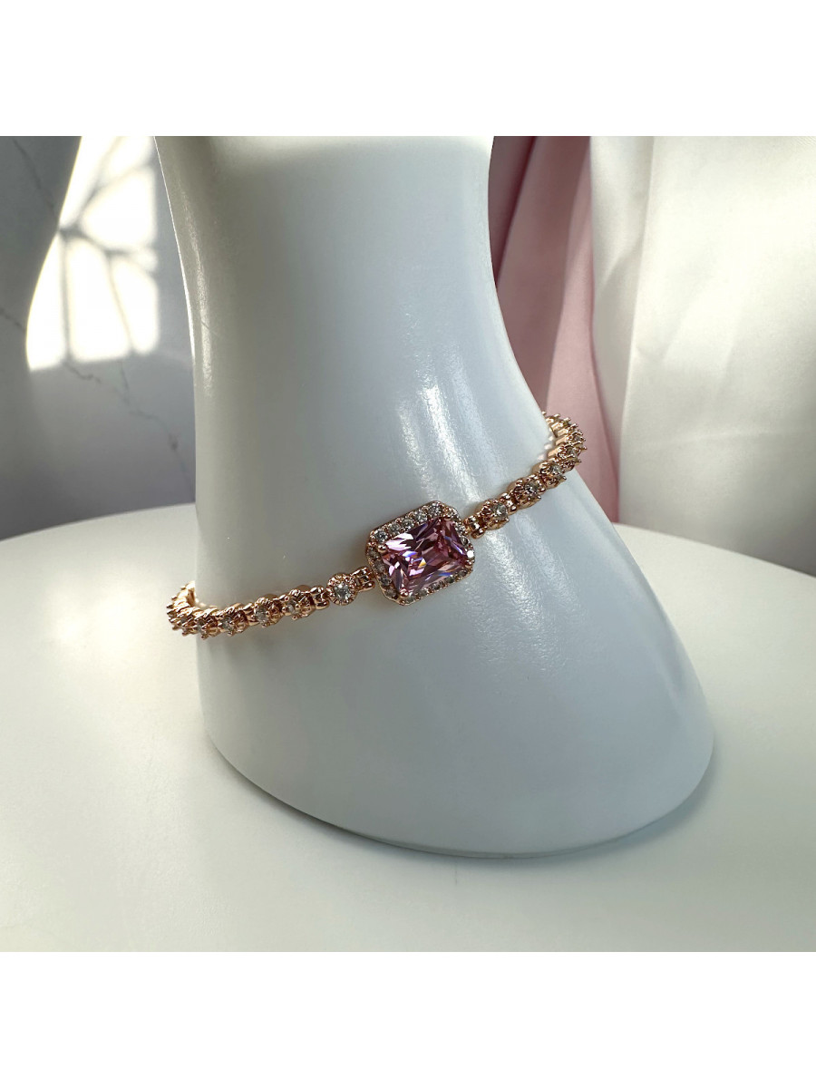 Браслет "Леди" с розовым фианитом (17/19 см.), Xuping Jewelry Браслет "Леди" с розовым фианитом (17/19 см.), Xuping Jewelry