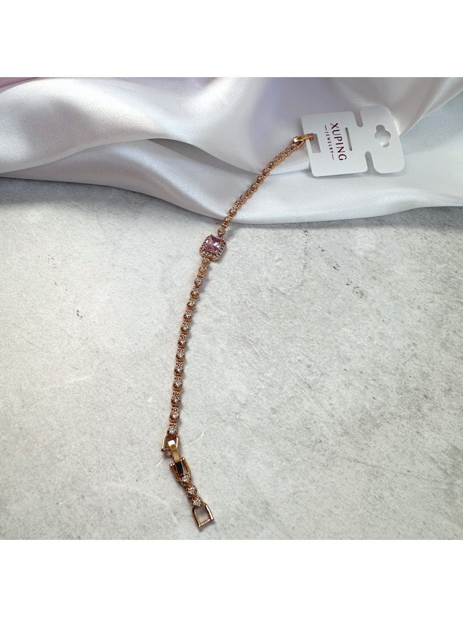 Браслет "Леди" с розовым фианитом (17/19 см.), Xuping Jewelry Браслет "Леди" с розовым фианитом (17/19 см.), Xuping Jewelry