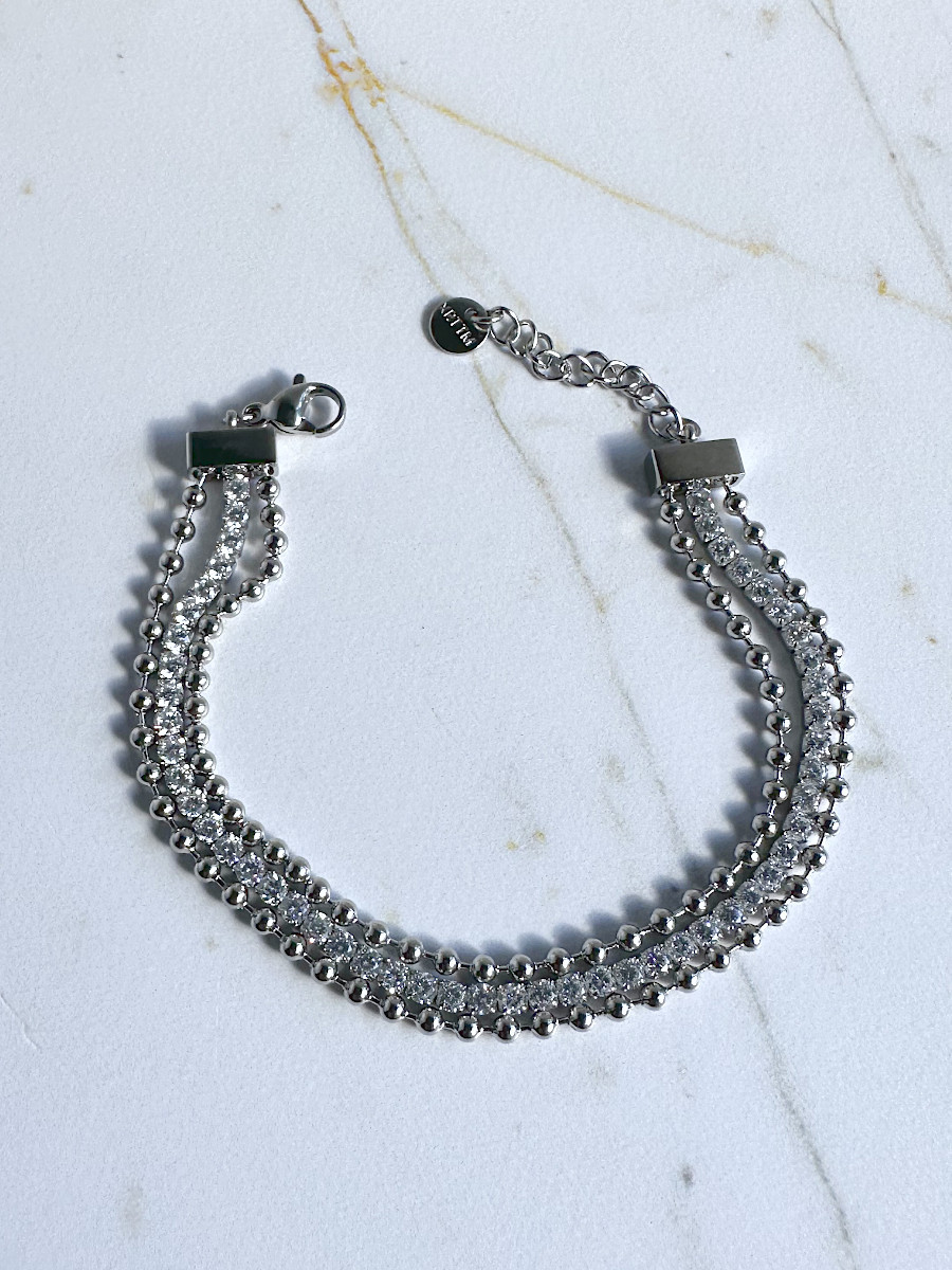 Трехслойный браслет с дорожкой цирконов и шариками, Xuping Jewelry Трехслойный браслет с дорожкой цирконов и шариками, Xuping Jewelry