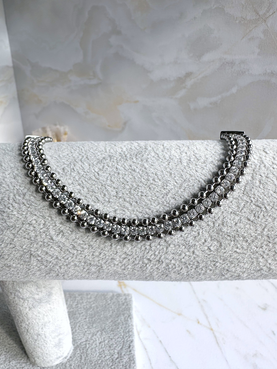 Трехслойный браслет с дорожкой цирконов и шариками, Xuping Jewelry Трехслойный браслет с дорожкой цирконов и шариками, Xuping Jewelry
