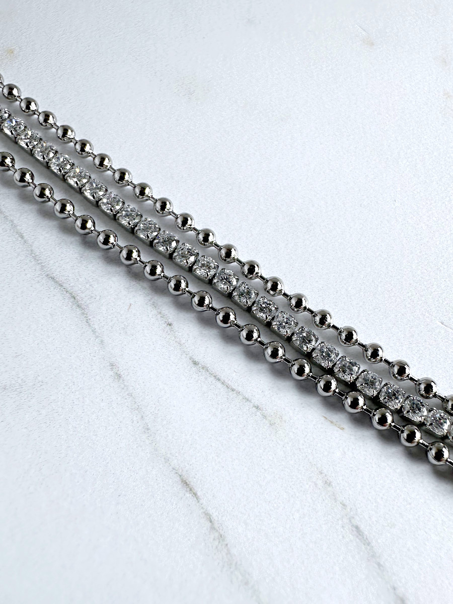 Трехслойный браслет с дорожкой цирконов и шариками, Xuping Jewelry Трехслойный браслет с дорожкой цирконов и шариками, Xuping Jewelry