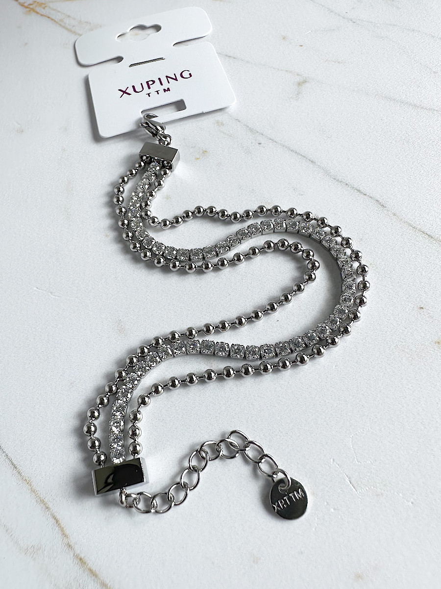 Трехслойный браслет с дорожкой цирконов и шариками, Xuping Jewelry Трехслойный браслет с дорожкой цирконов и шариками, Xuping Jewelry
