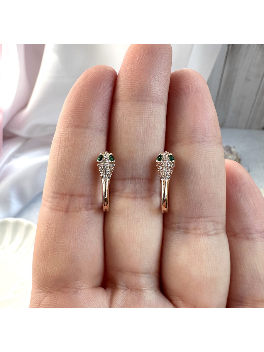 Детские серьги со змейкой и зелеными цирконами, Xuping Jewelry
