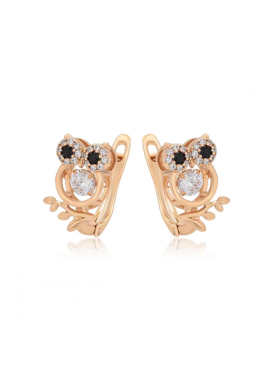 Серьги для девочек "Совы" с танцующим фианитом, Xuping Jewelry Серьги для девочек "Совы" с танцующим фианитом, Xuping Jewelry
