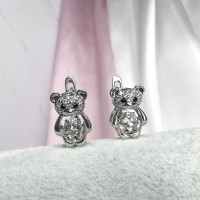 Детские серьги "Медвежата" в серебре с танцующим фианитом, Xuping Jewelry