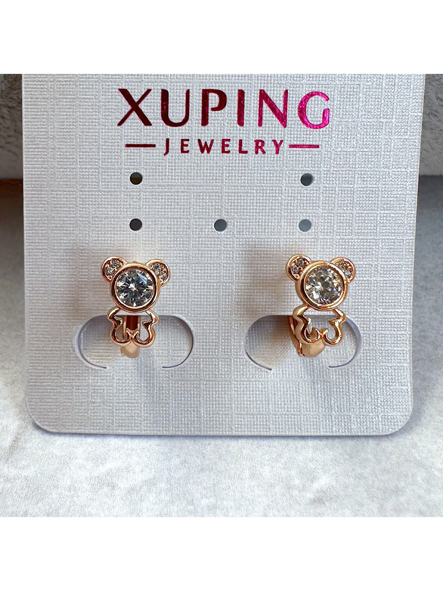Детские серьги "Мишутка" с фианитами в золоте, Xuping Jewelry
