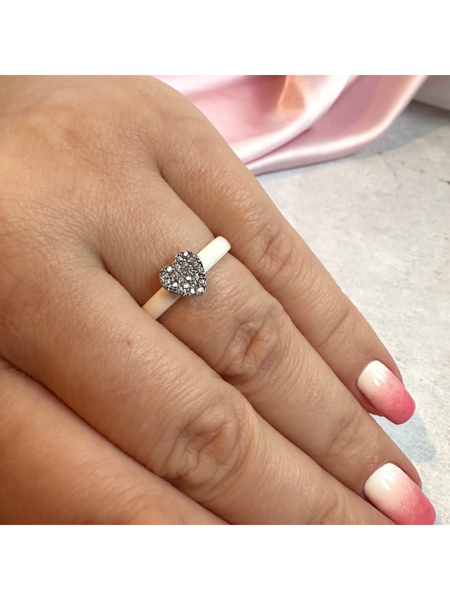 Кольцо "Любовь" с сердцем и белой керамикой (размер 18), Xuping Jewelry Кольцо "Любовь" с сердцем и белой керамикой (размер 18), Xuping Jewelry