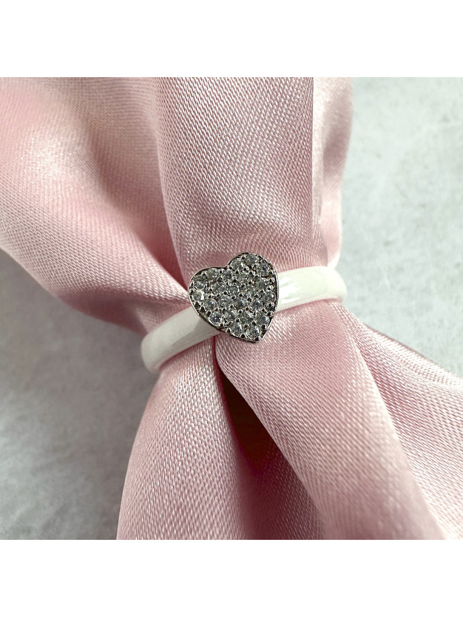 Кольцо "Любовь" с сердцем и белой керамикой (размер 18), Xuping Jewelry Кольцо "Любовь" с сердцем и белой керамикой (размер 18), Xuping Jewelry