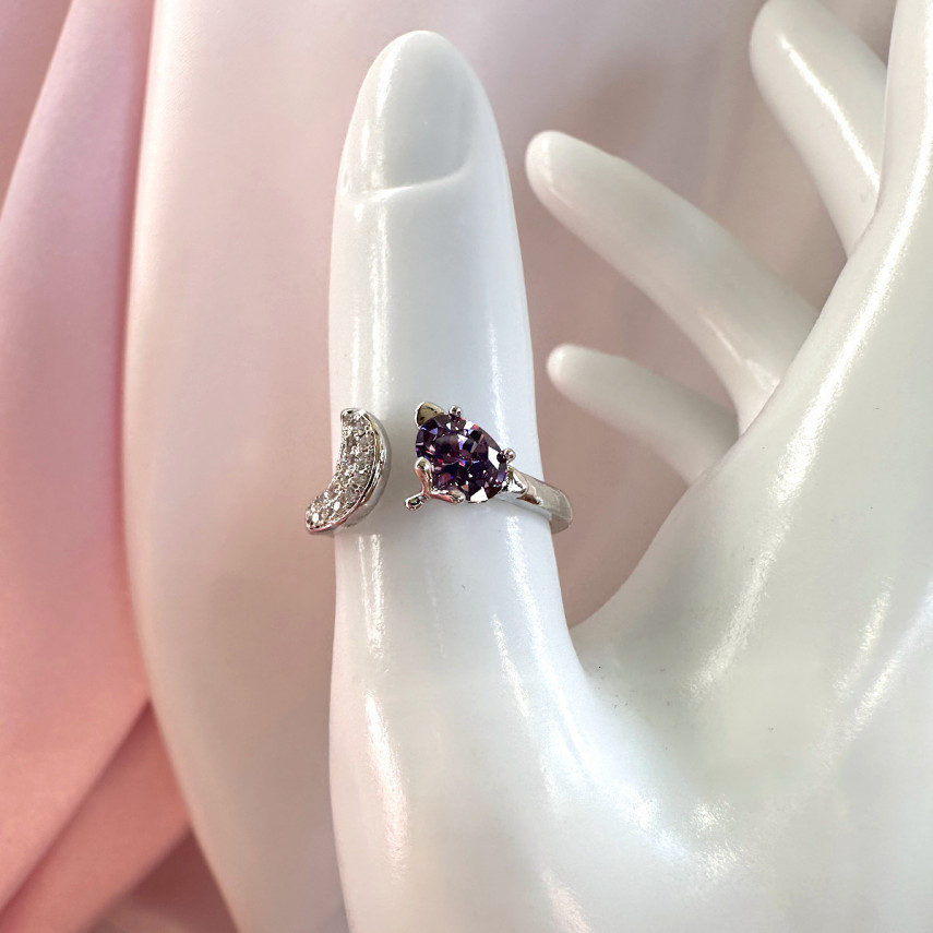 Кольцо Лиса в серебре с фиолетовым цирконом, Xuping Jewelry