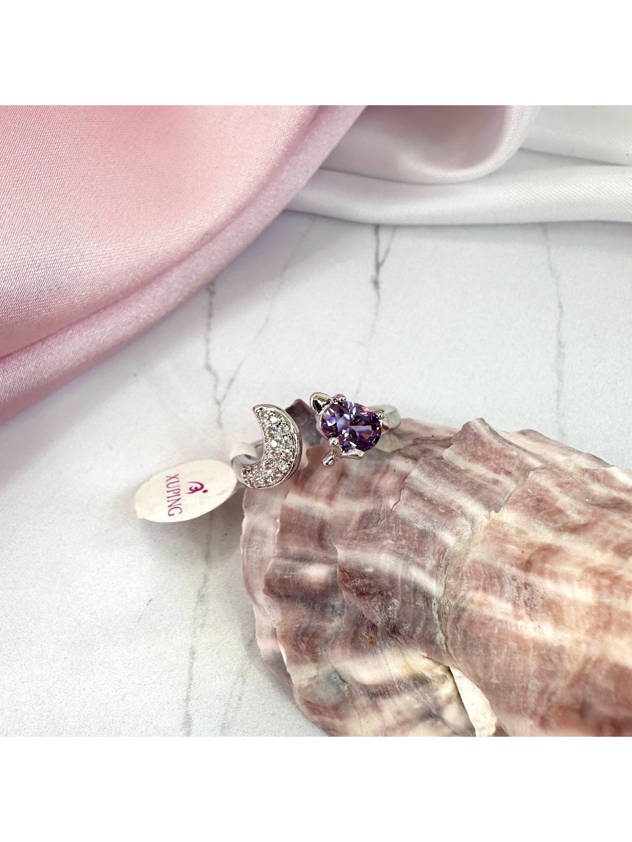 Кольцо Лиса в серебре с фиолетовым цирконом, Xuping Jewelry Кольцо Лиса в серебре с фиолетовым цирконом, Xuping Jewelry