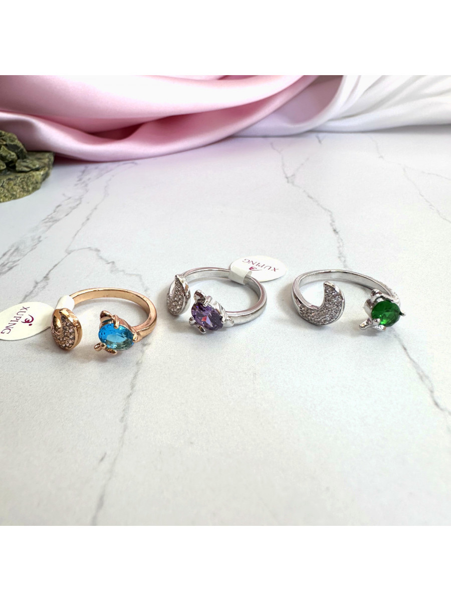 Кольцо Лиса в серебре с зеленым цирконом, Xuping Jewelry
