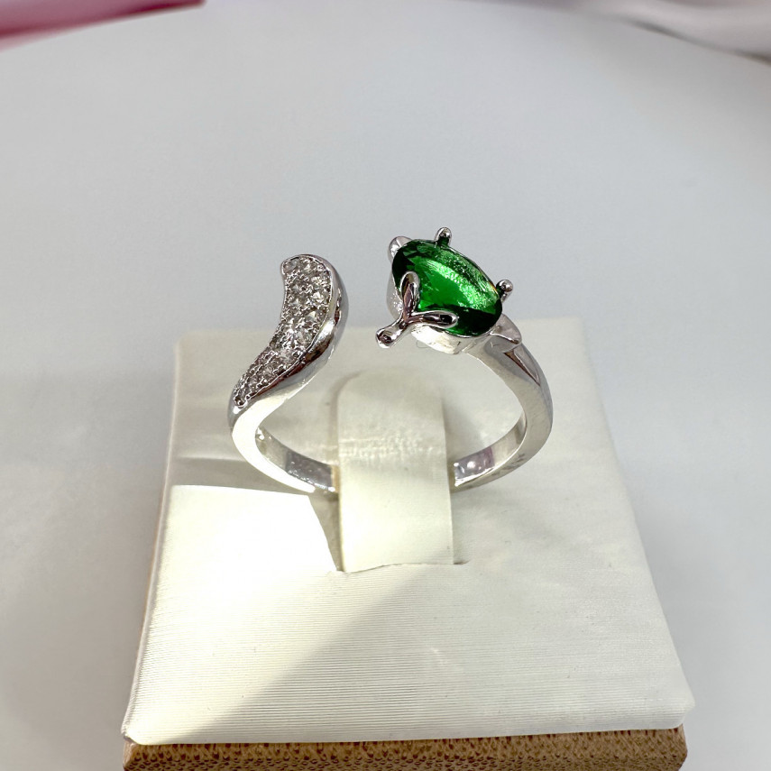 Кольцо Лиса в серебре с зеленым цирконом, Xuping Jewelry