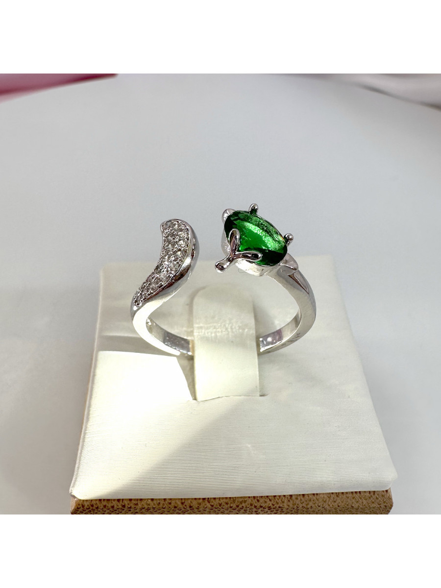 Кольцо Лиса в серебре с зеленым цирконом, Xuping Jewelry