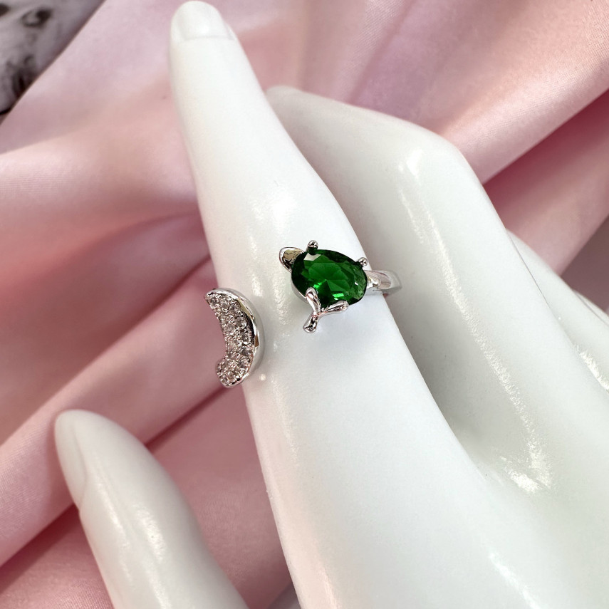 Кольцо Лиса в серебре с зеленым цирконом, Xuping Jewelry