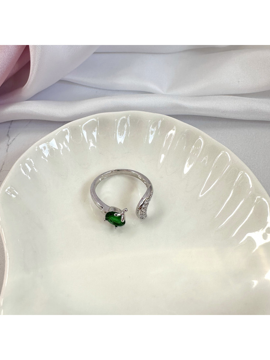 Кольцо Лиса в серебре с зеленым цирконом, Xuping Jewelry