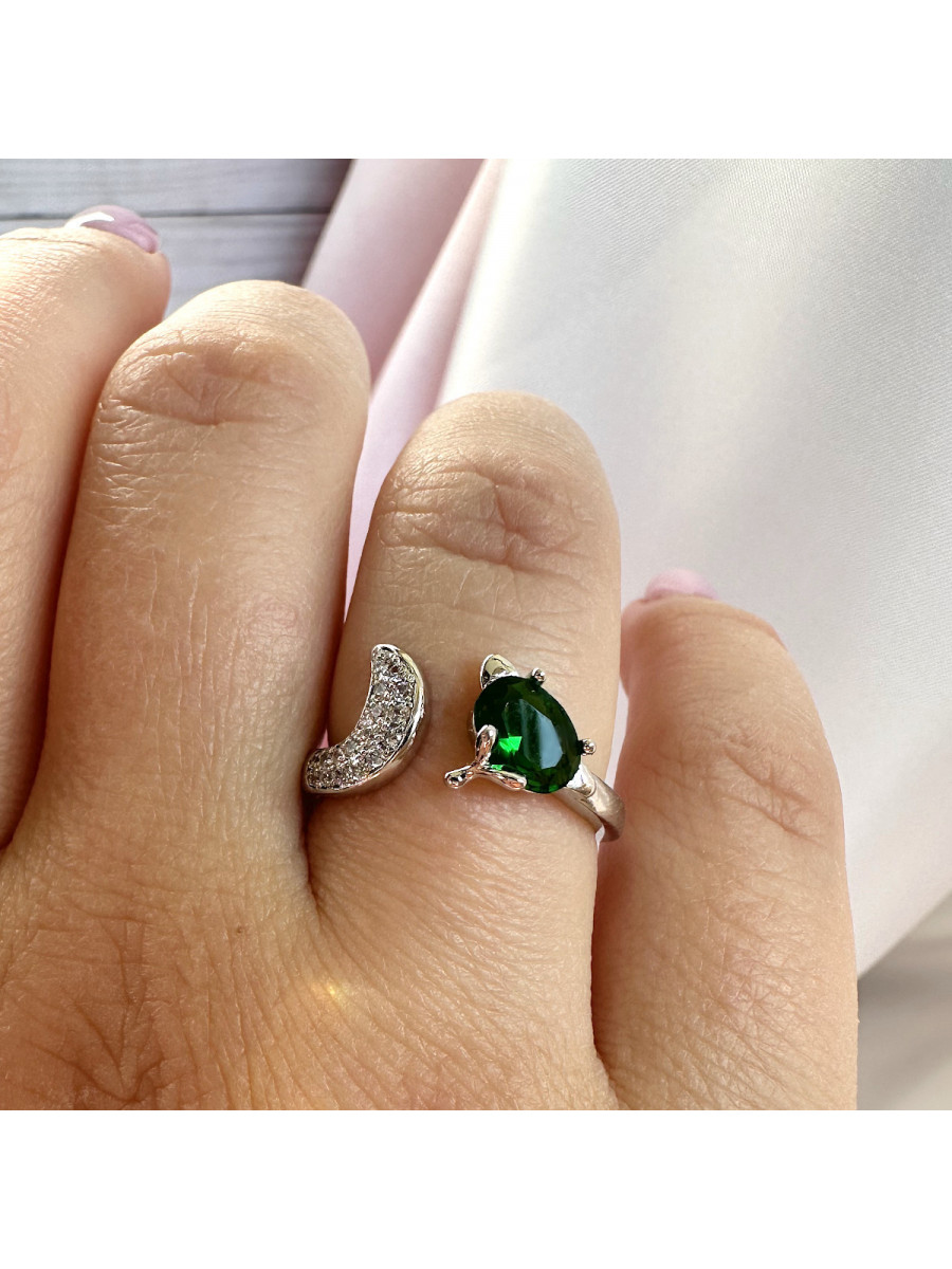 Кольцо Лиса в серебре с зеленым цирконом, Xuping Jewelry