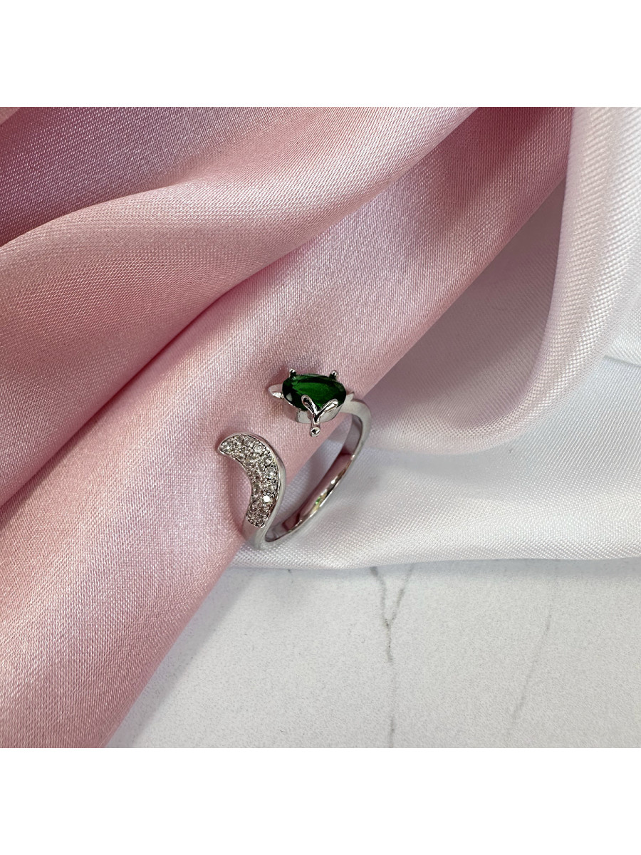 Кольцо Лиса в серебре с зеленым цирконом, Xuping Jewelry