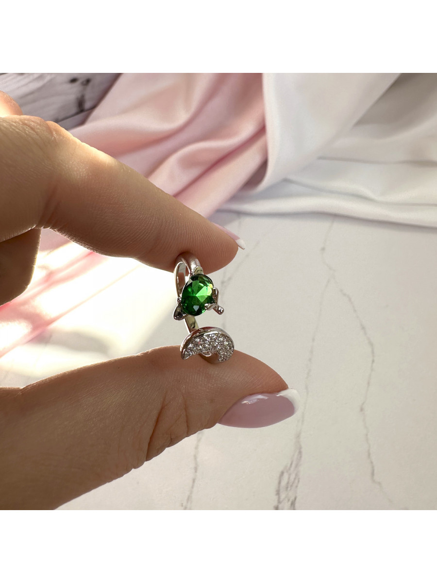 Кольцо Лиса в серебре с зеленым цирконом, Xuping Jewelry