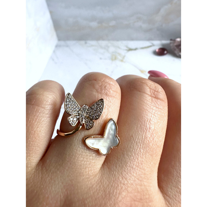 Кольцо "Две бабочки" с цирконами и перламутром (16-20), Xuping Jewelry
