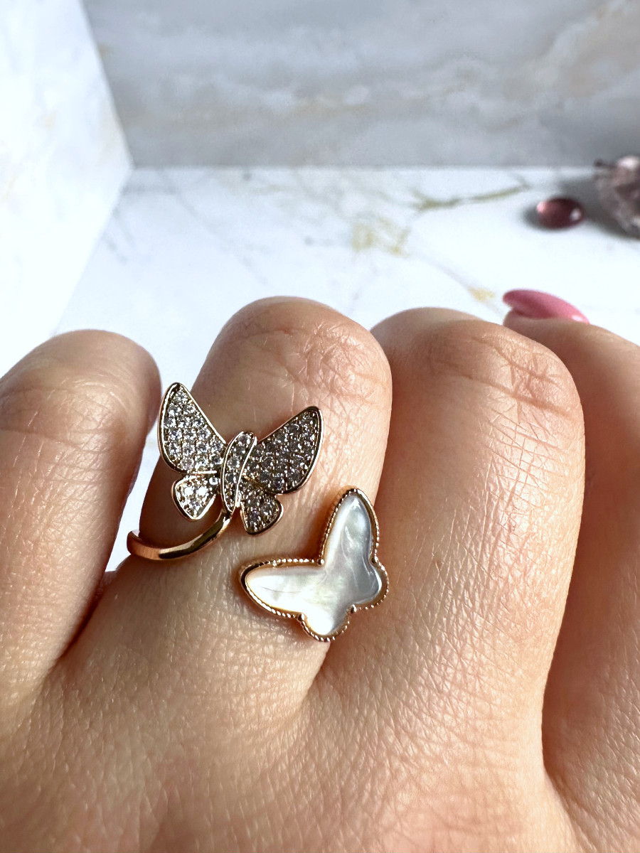 Кольцо "Две бабочки" с цирконами и перламутром (16-20), Xuping Jewelry Кольцо "Две бабочки" с цирконами и перламутром (16-20), Xuping Jewelry