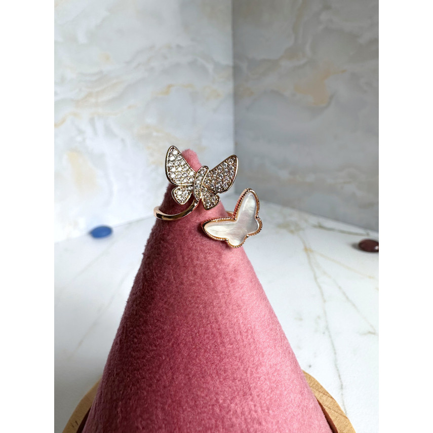 Кольцо "Две бабочки" с цирконами и перламутром (16-20), Xuping Jewelry