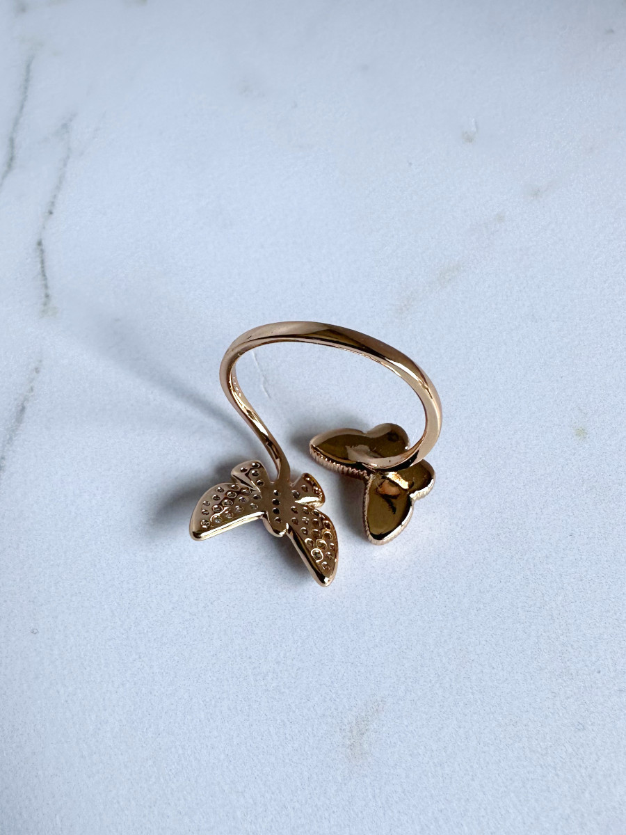 Кольцо "Две бабочки" с цирконами и перламутром (16-20), Xuping Jewelry Кольцо "Две бабочки" с цирконами и перламутром (16-20), Xuping Jewelry
