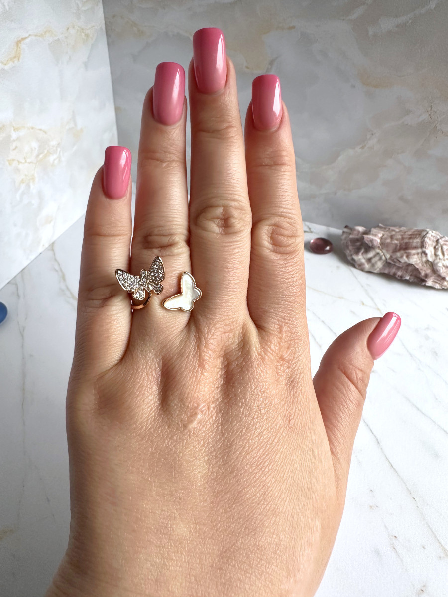 Кольцо "Две бабочки" с цирконами и перламутром (16-20), Xuping Jewelry Кольцо "Две бабочки" с цирконами и перламутром (16-20), Xuping Jewelry