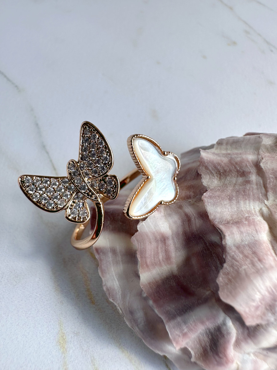 Кольцо "Две бабочки" с цирконами и перламутром (16-20), Xuping Jewelry Кольцо "Две бабочки" с цирконами и перламутром (16-20), Xuping Jewelry