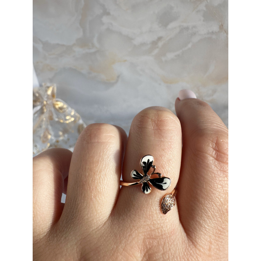 Кольцо с бабочкой «Зачарованная» с черно-белой эмалью (16-20), Xuping Jewelry