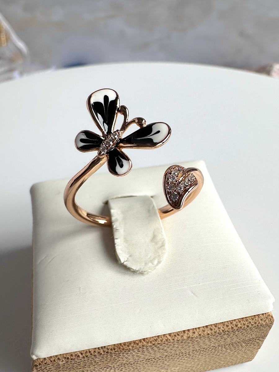 Кольцо с бабочкой «Зачарованная» с черно-белой эмалью (16-20), Xuping Jewelry