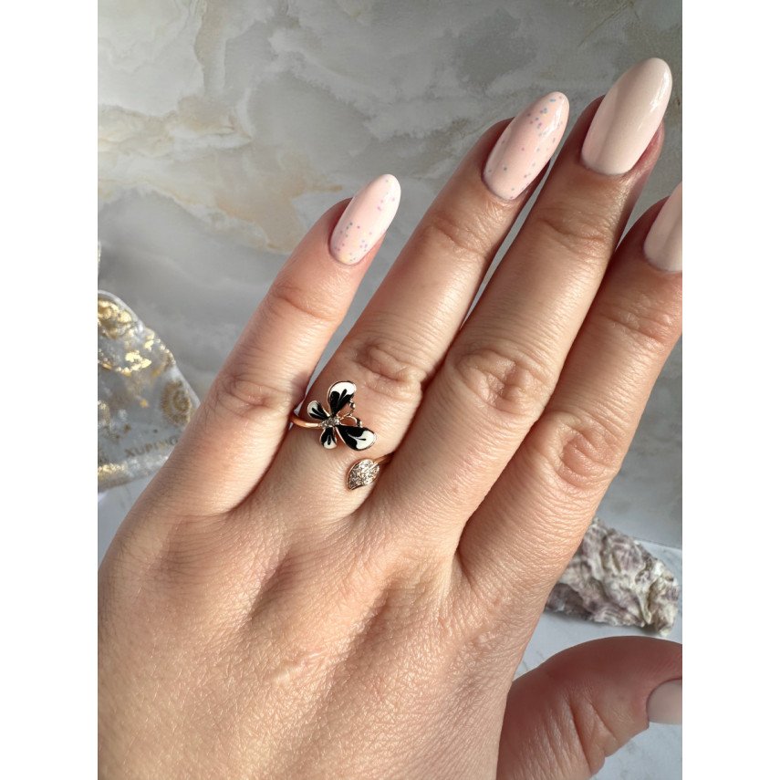 Кольцо с бабочкой «Зачарованная» с черно-белой эмалью (16-20), Xuping Jewelry