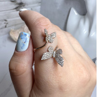 Кольцо "Бабочки" с цирконами (позолота), Xuping Jewelry