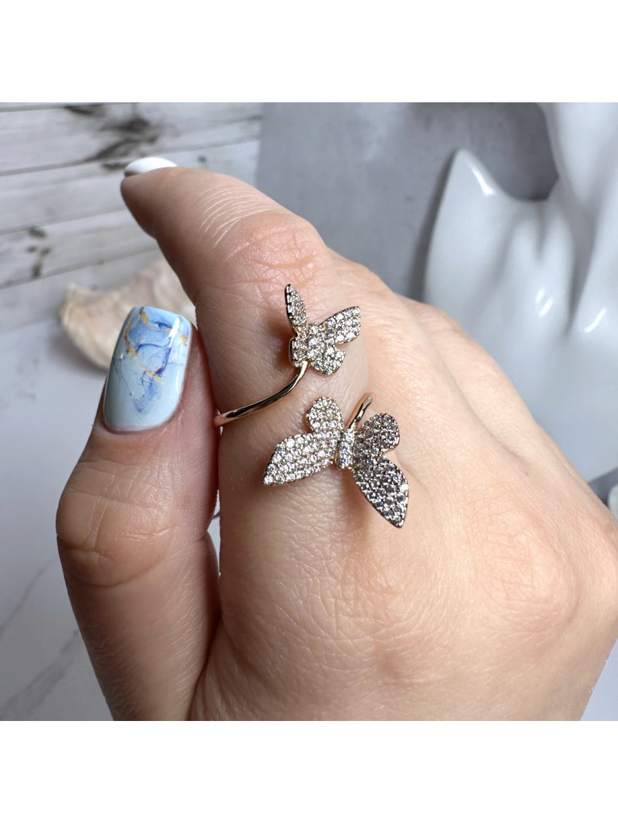 Кольцо "Бабочки" с цирконами (позолота), Xuping Jewelry