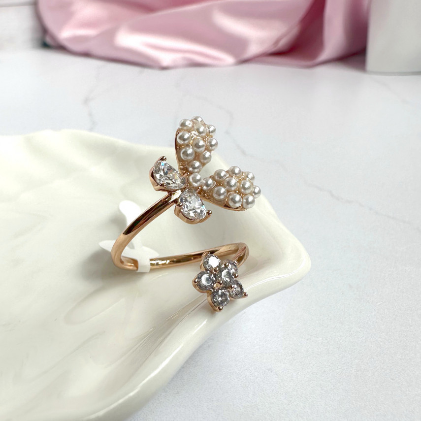 Кольцо "Жемчужная бабочка" с фианитами в золоте от Xuping Jewelry