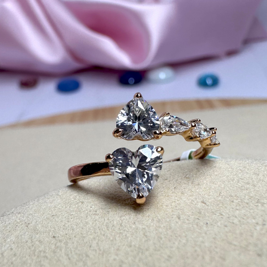 Открытое кольцо "Два сердца" (позолота), Xuping Jewelry