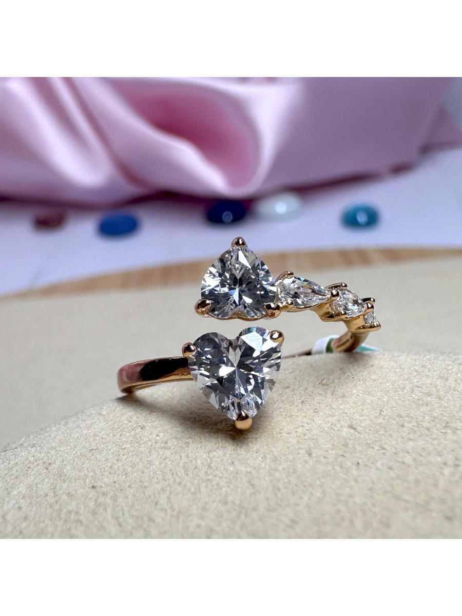 Открытое кольцо "Два сердца" (позолота), Xuping Jewelry Открытое кольцо "Два сердца" (позолота), Xuping Jewelry