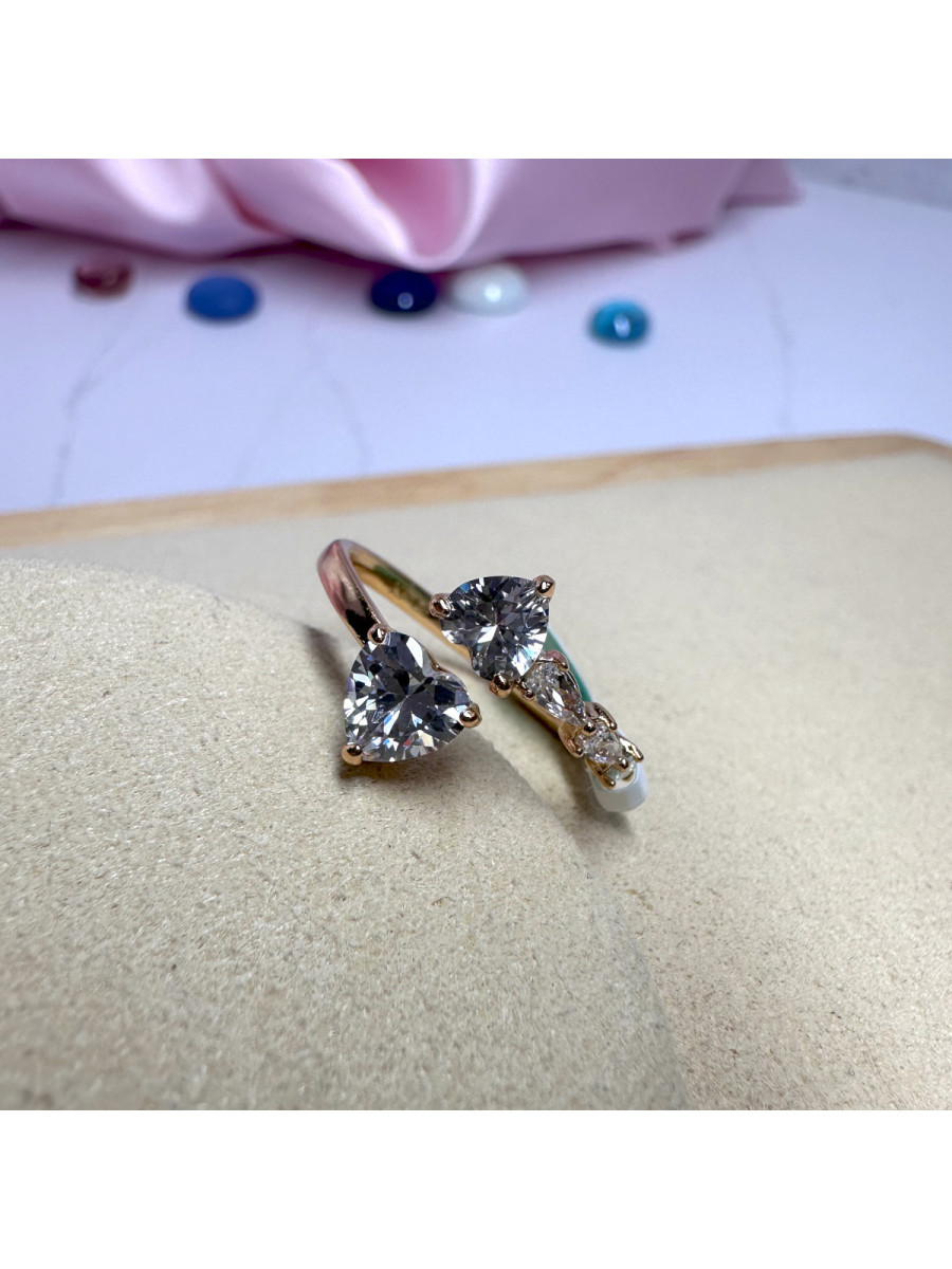 Открытое кольцо "Два сердца" (позолота), Xuping Jewelry Открытое кольцо "Два сердца" (позолота), Xuping Jewelry