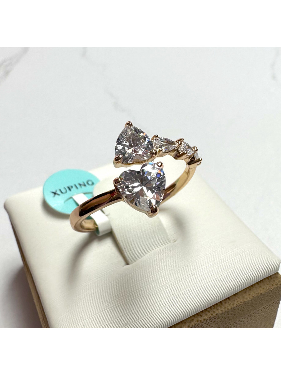 Открытое кольцо "Два сердца" (позолота), Xuping Jewelry Открытое кольцо "Два сердца" (позолота), Xuping Jewelry