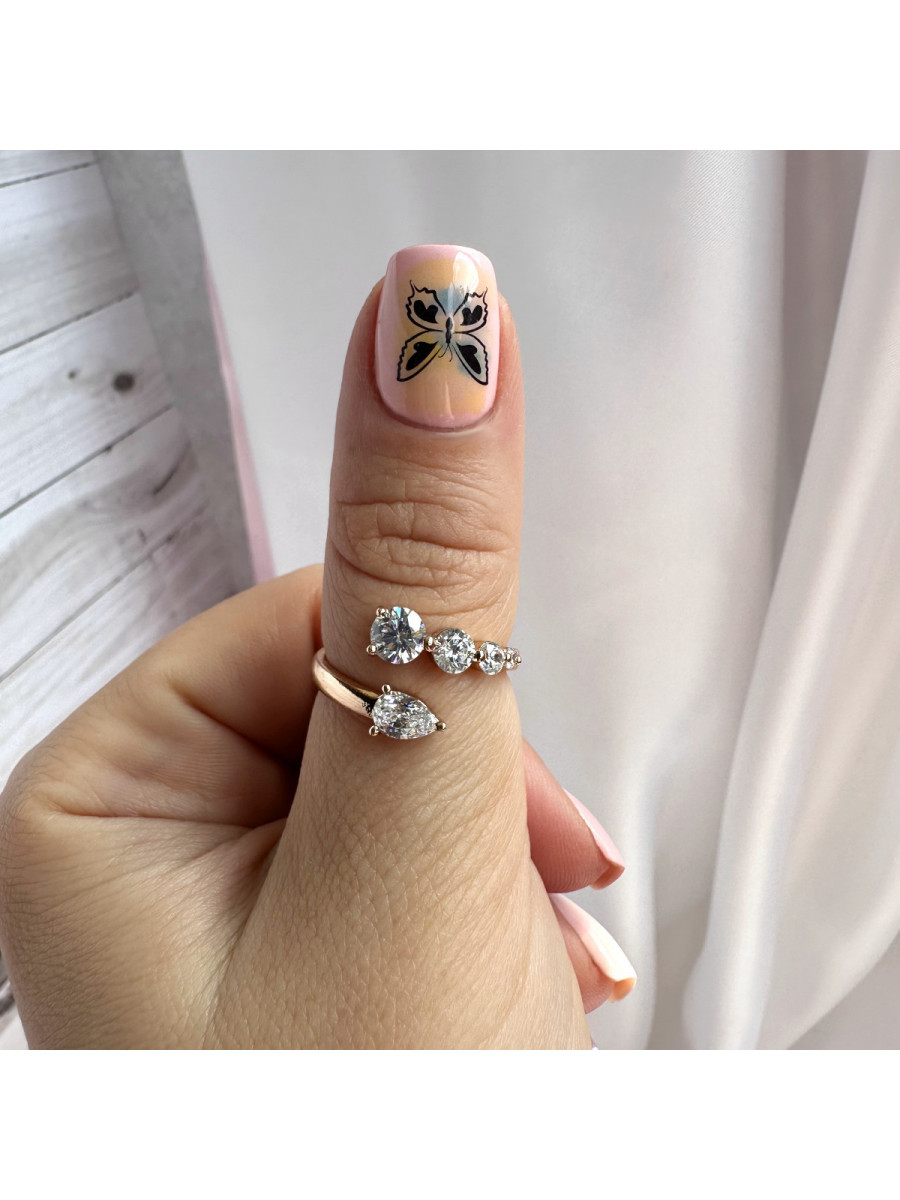 Открытое кольцо "Пять фианитов" (позолота), Xuping Jewelry Открытое кольцо "Пять фианитов" (позолота), Xuping Jewelry